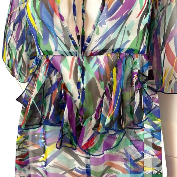GuyBaxter Abstract Print Plunge Sheer Unlined Art Wear Dress Multicolor Size 6 - Picture 4 of 10